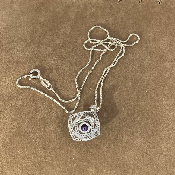 Amethyst & CZ 925 Solid Sterling Silver Pendant - Picture 3 of 7
